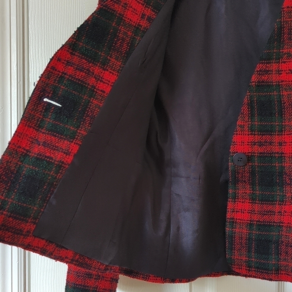 Talbots 80's Vintage Preppy Plaid Wool Blend Tweed Collarless Blazer Jacket 4P - Picture 7 of 11